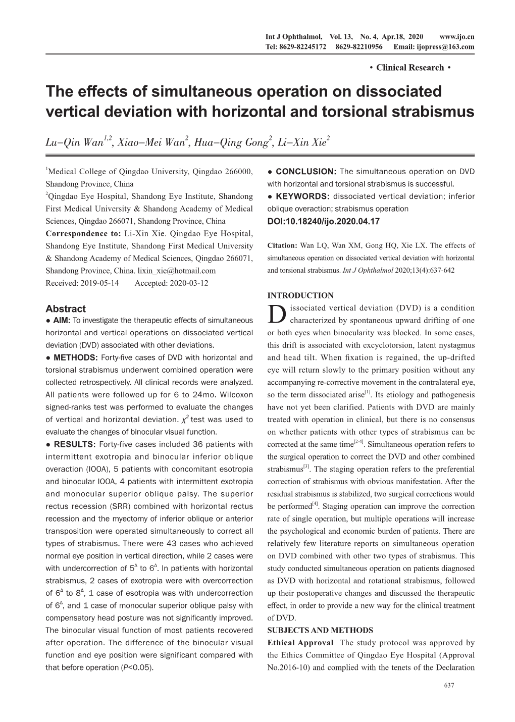 The Effects of Simultaneous Operation on Dissociated Vertical Deviation with Horizontal and Torsional Strabismus