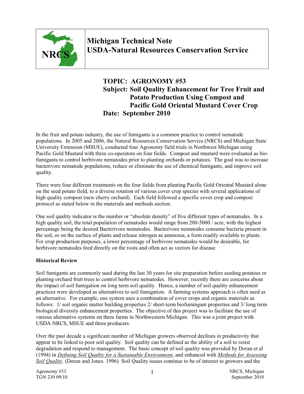 Michigan Technical Note USDA-Natural Resources Conservation Service