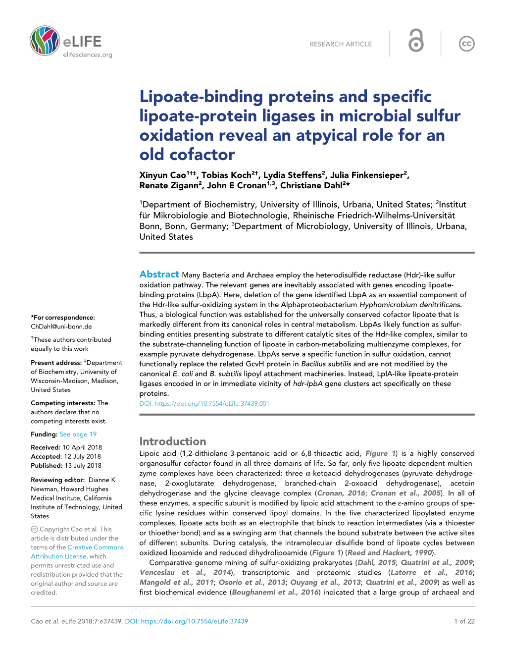 Lipoate-Binding Proteins and Specific Lipoate-Protein Ligases in Microbial