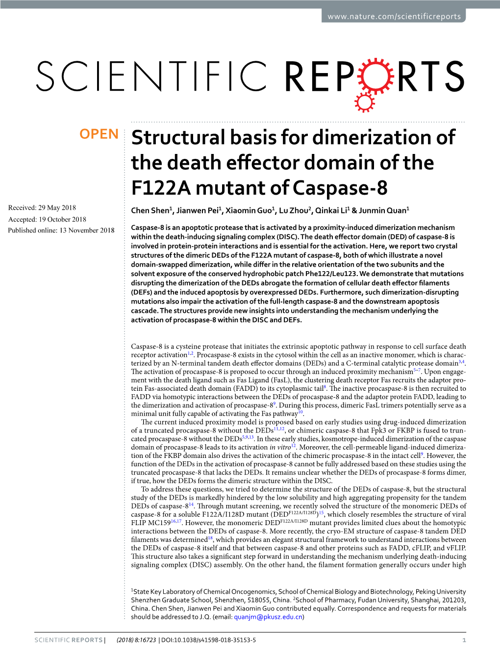 Structural Basis for Dimerization of the Death Effector Domain of the F122A