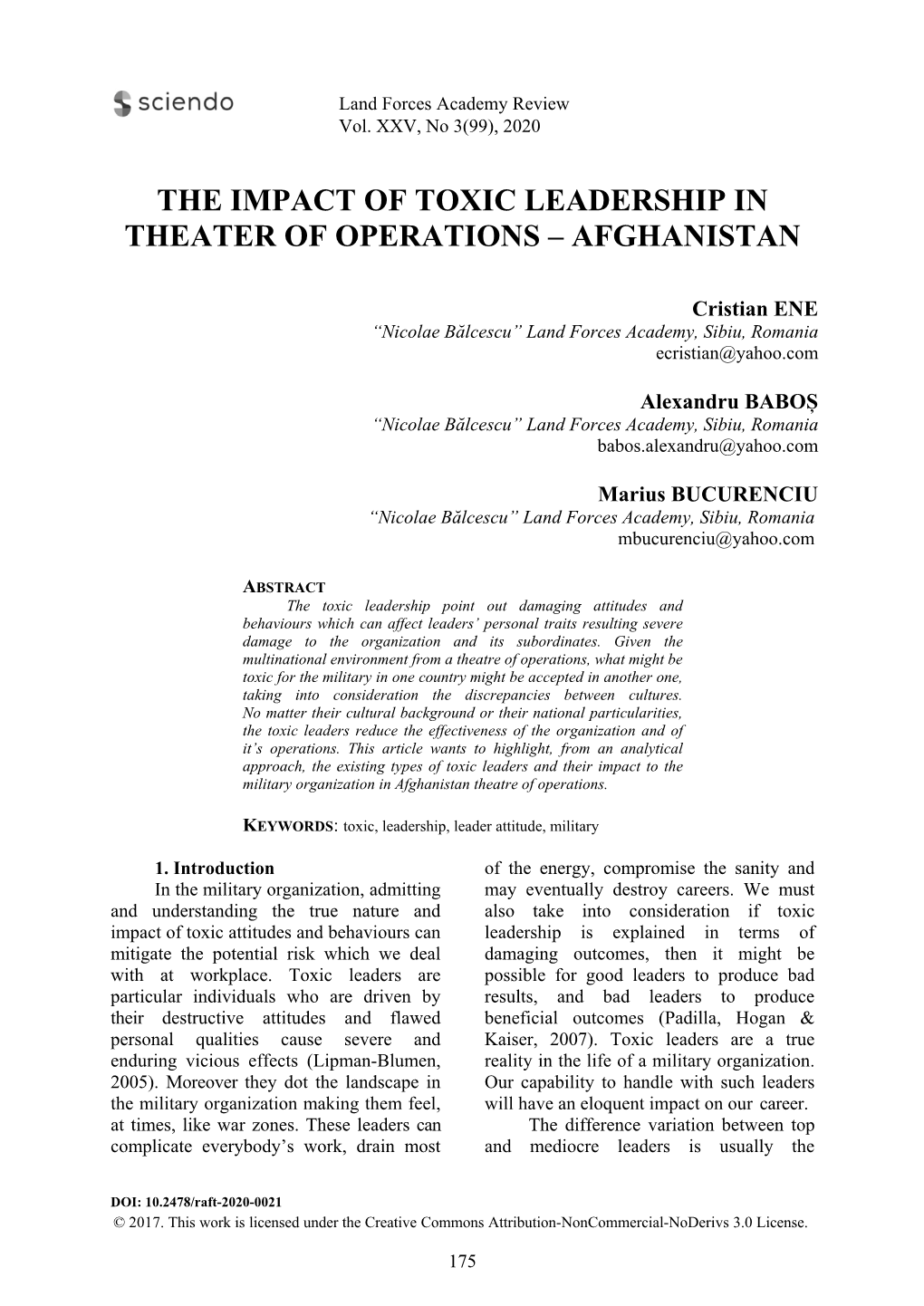 The Impact of Toxic Leadership in Theater of Operations – Afghanistan