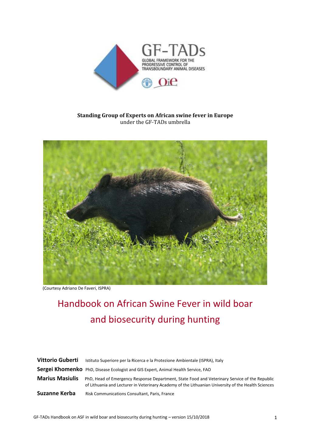 Handbook on African Swine Fever in Wild Boar and Biosecurity During Hunting