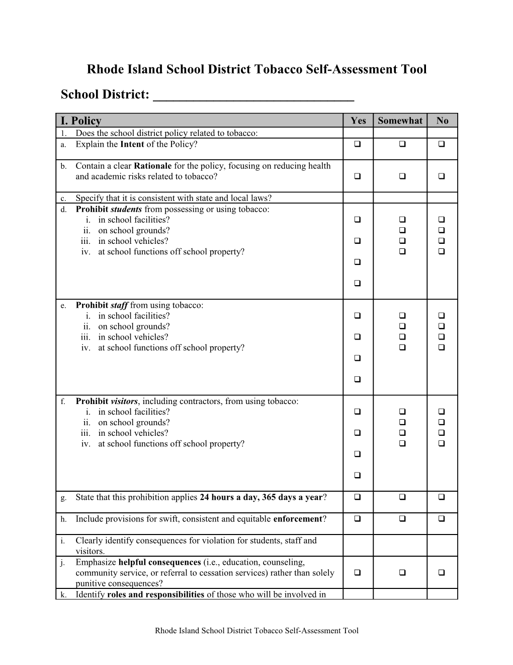 Tobacco Policy Policy Development Checklist