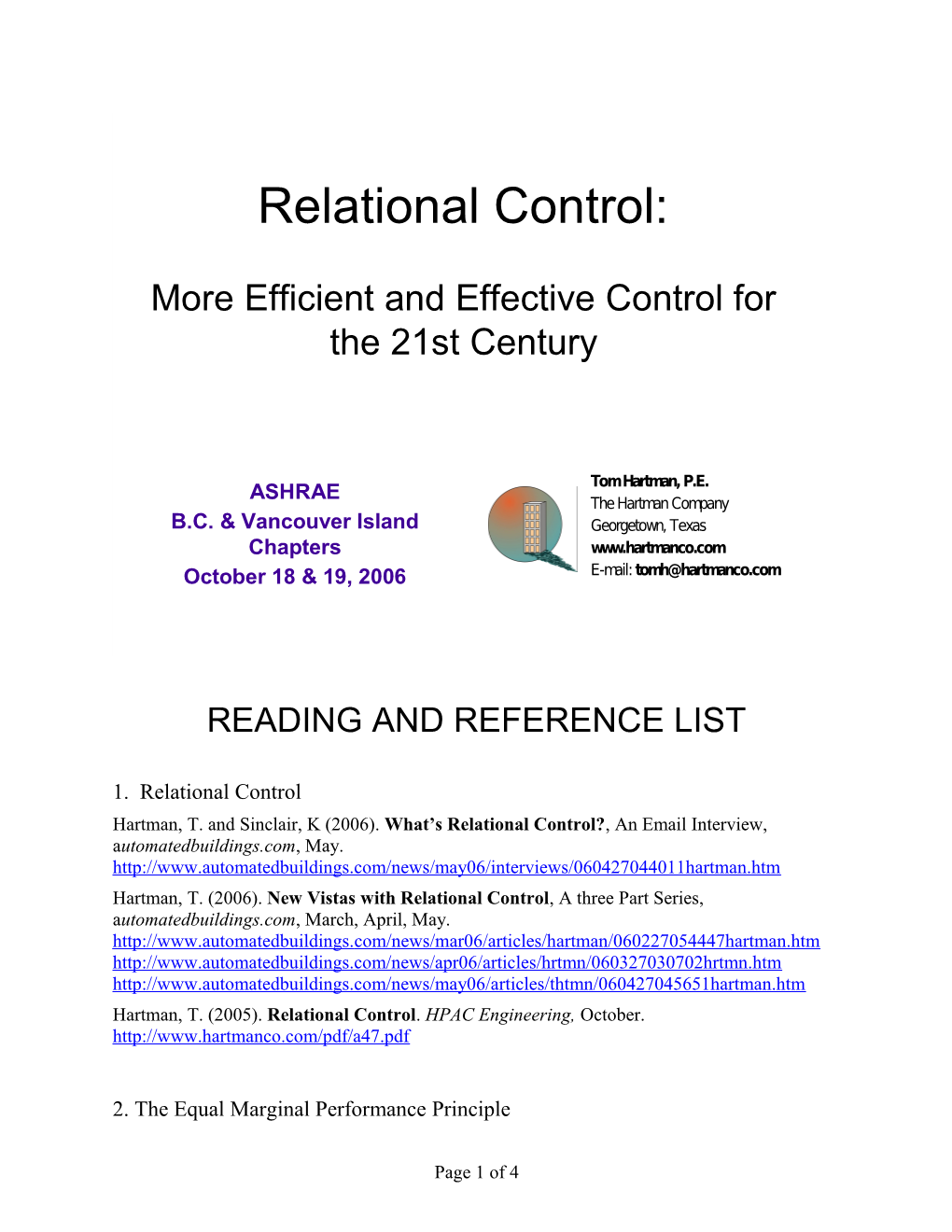 Reading and Reference List