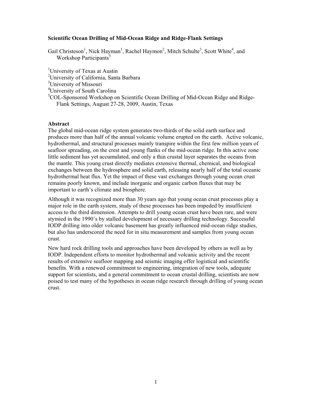 1 Scientific Ocean Drilling of Mid-Ocean Ridge and Ridge-Flank