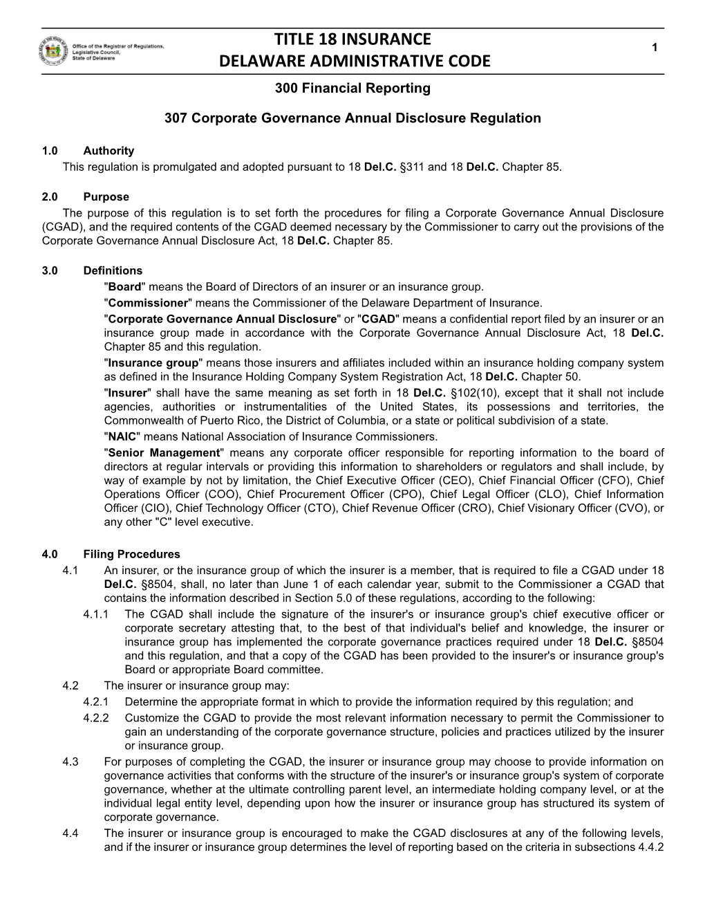 Title 18 Insurance Delaware Administrative Code