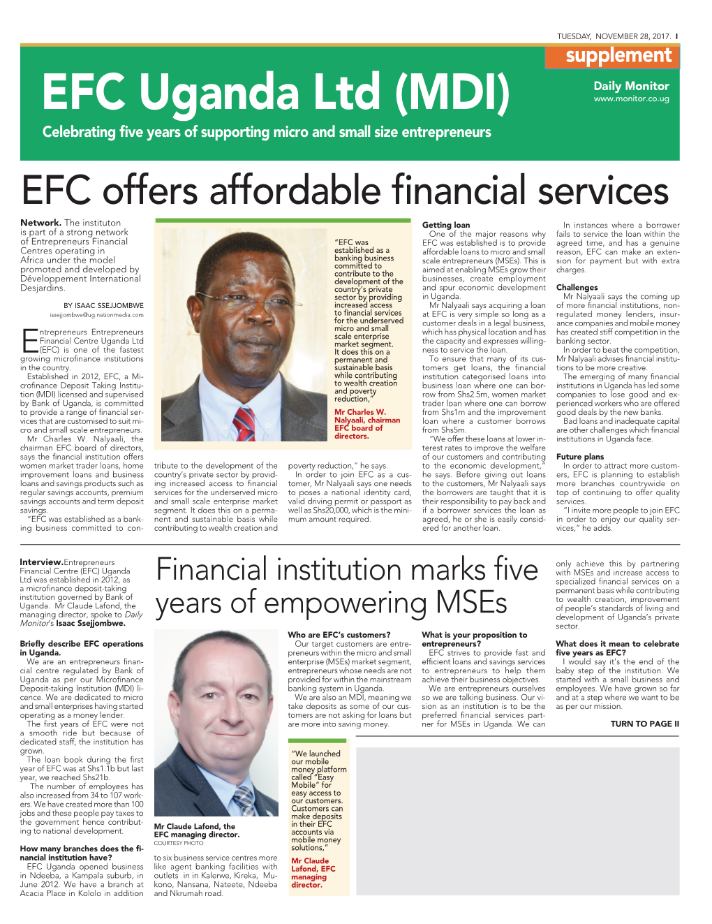 EFC Uganda Ltd (MDI) Daily Monitor