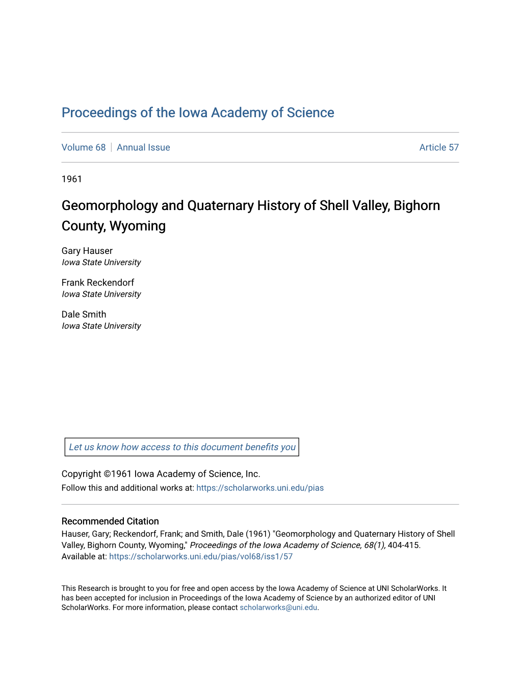 Geomorphology and Quaternary History of Shell Valley, Bighorn County, Wyoming