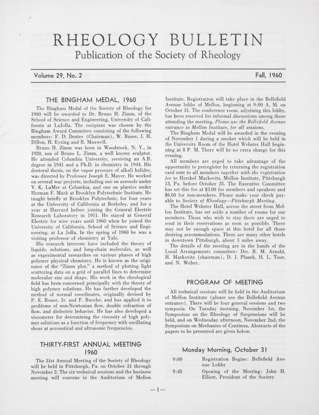 RHEOLOGY BULLETIN Publication of the Society of Rheology