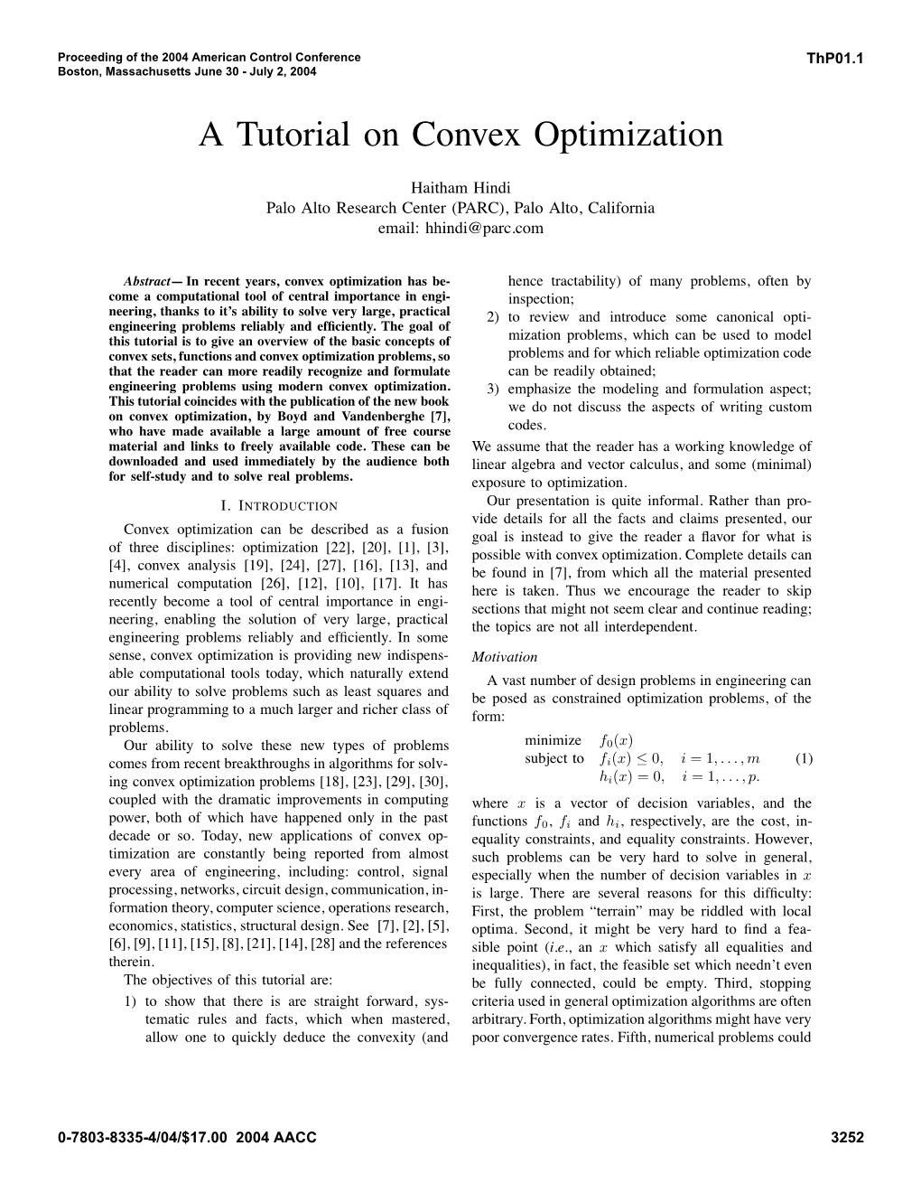 A Tutorial on Convex Optimization