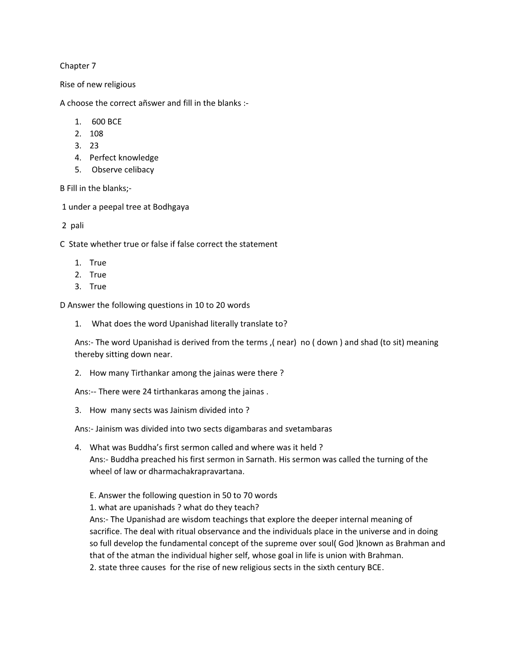 Chapter 7 Rise of New Religious a Choose the Correct Añswer and Fill In