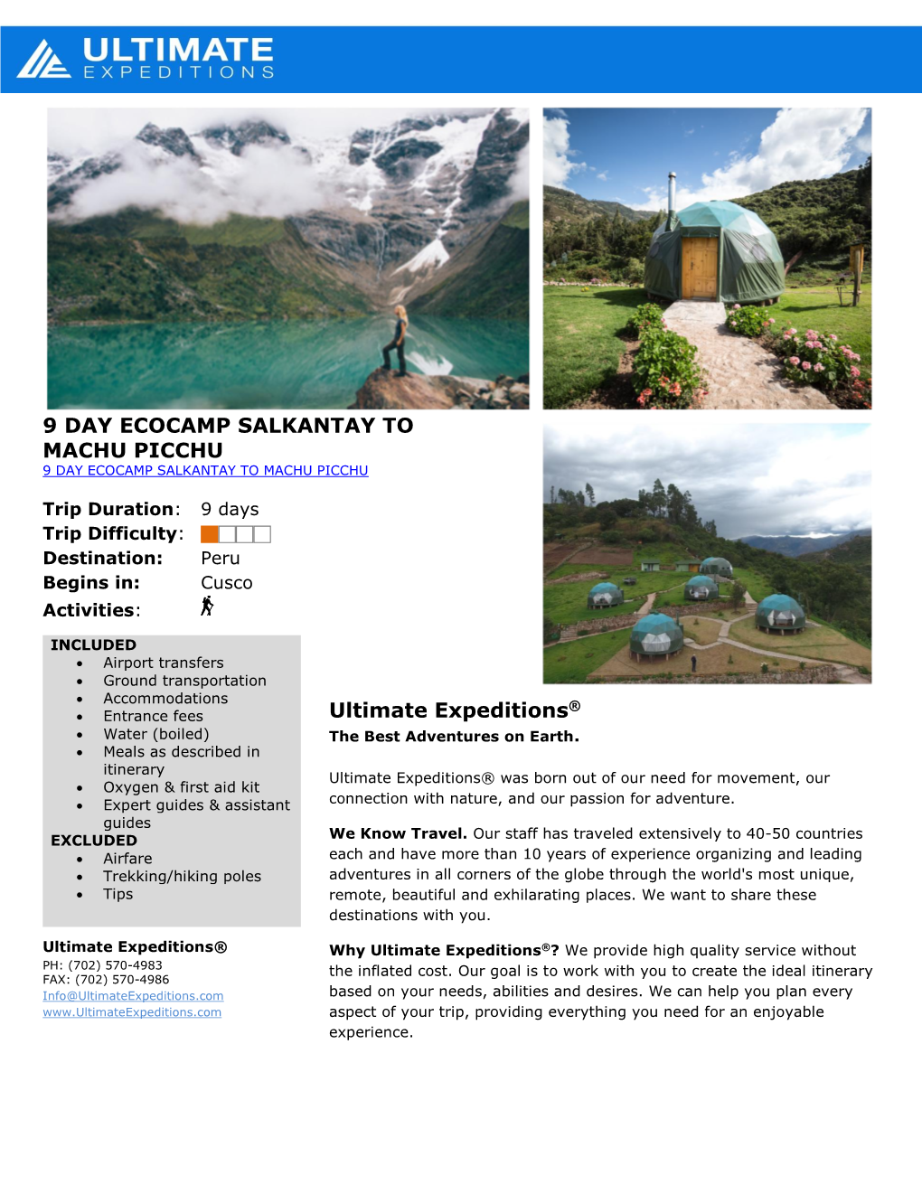 9 DAY ECOCAMP SALKANTAY to MACHU PICCHU Ultimate