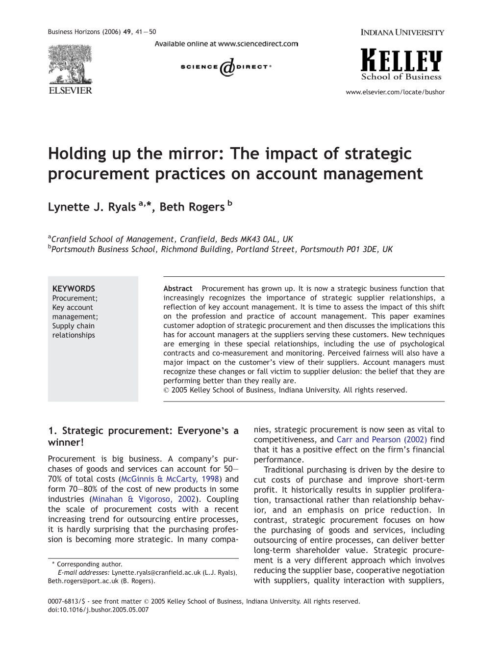 The Impact of Strategic Procurement Practices on Account Management