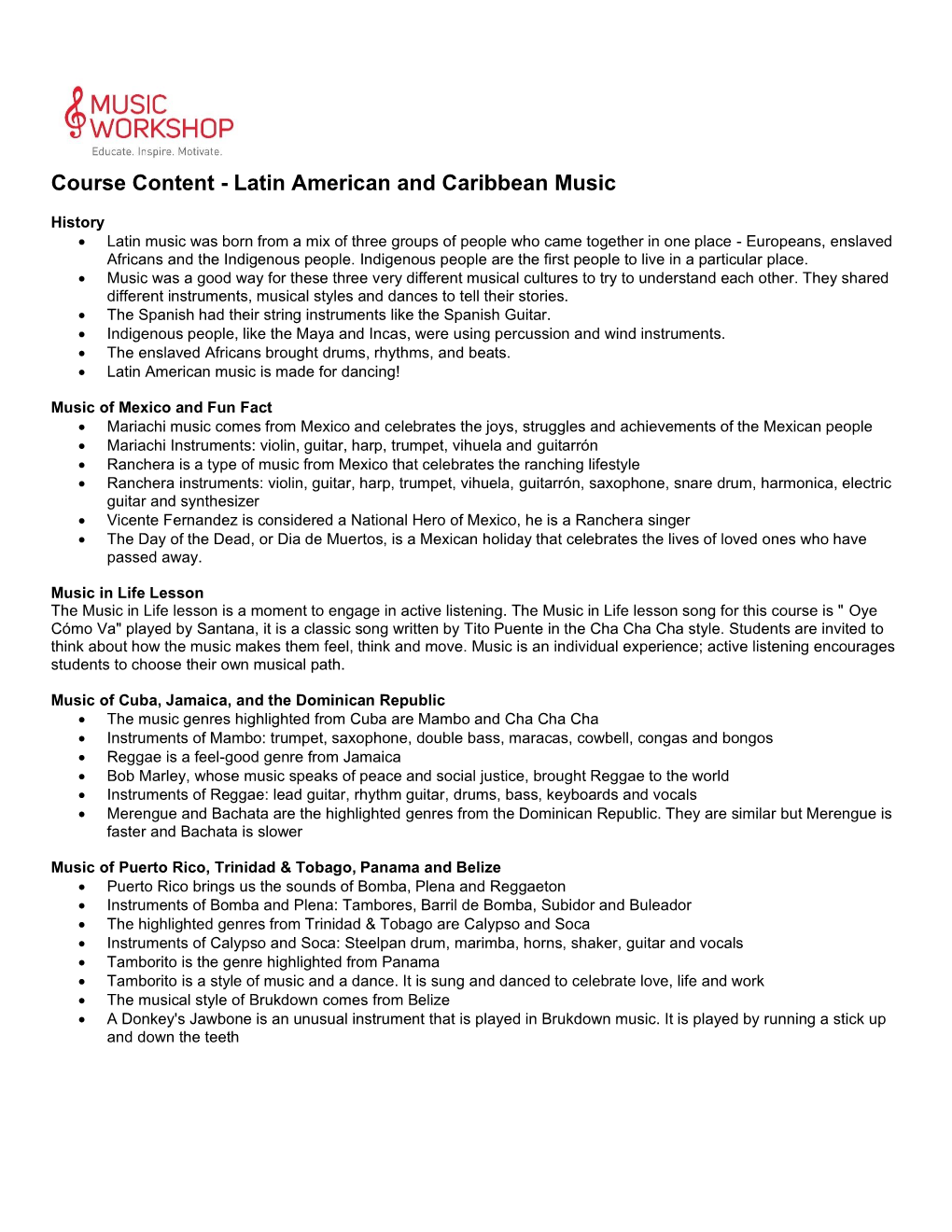 Course Content - Latin American and Caribbean Music