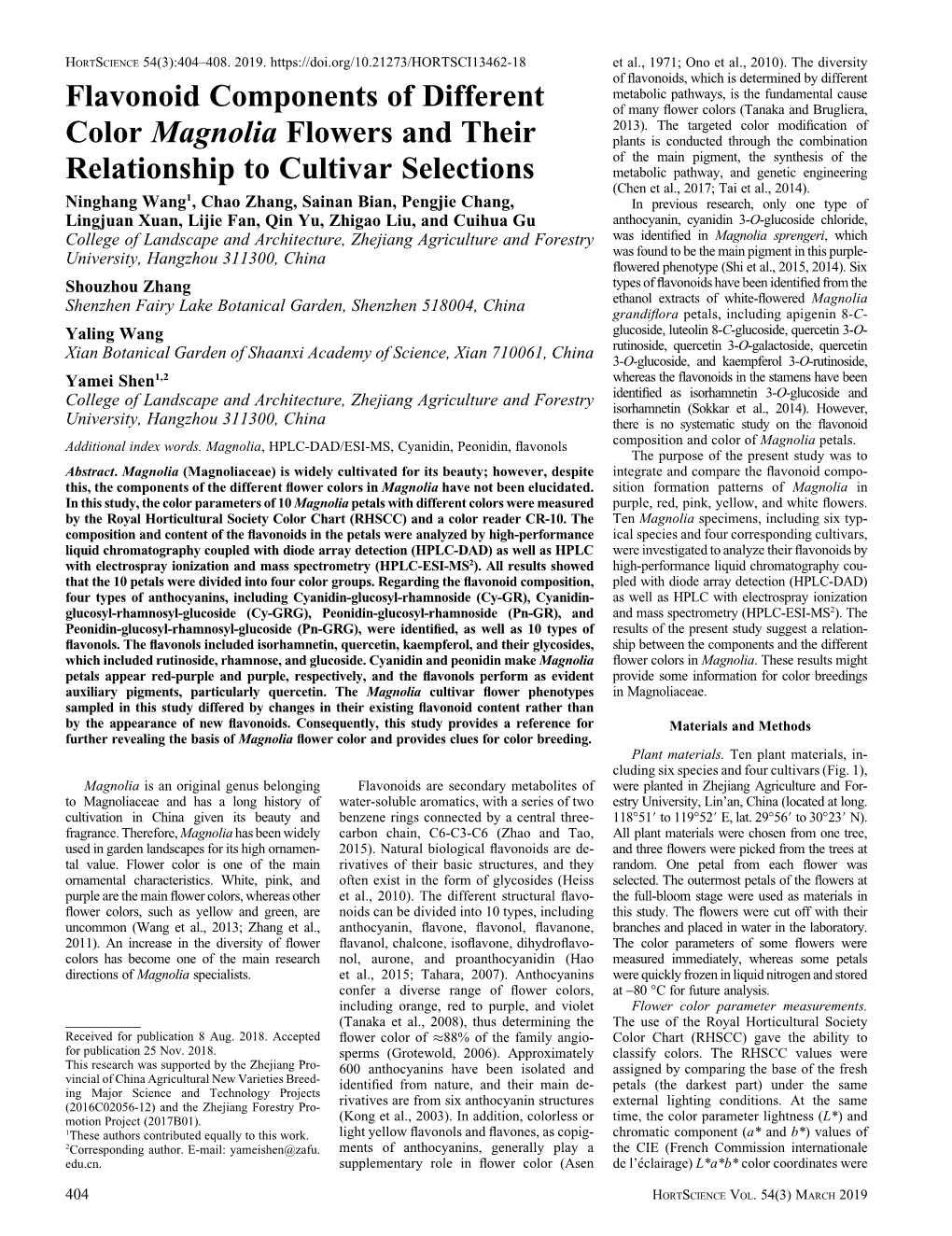 Flavonoid Components of Different Color Magnolia Flowers and Their