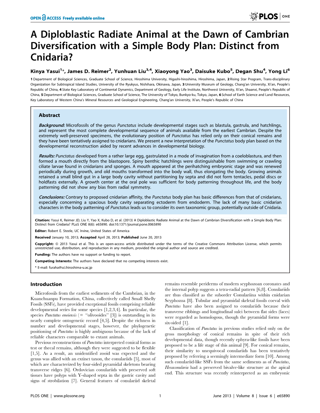 A Diploblastic Radiate Animal at the Dawn of Cambrian Diversification with a Simple Body Plan: Distinct from Cnidaria?