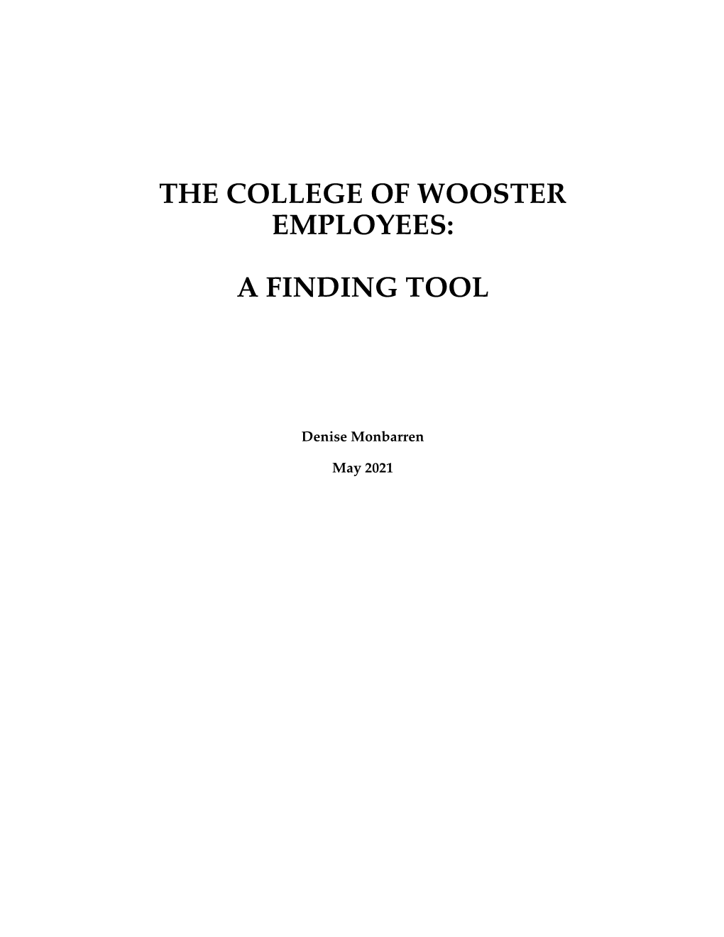 The College of Wooster Employees: a Finding Tool