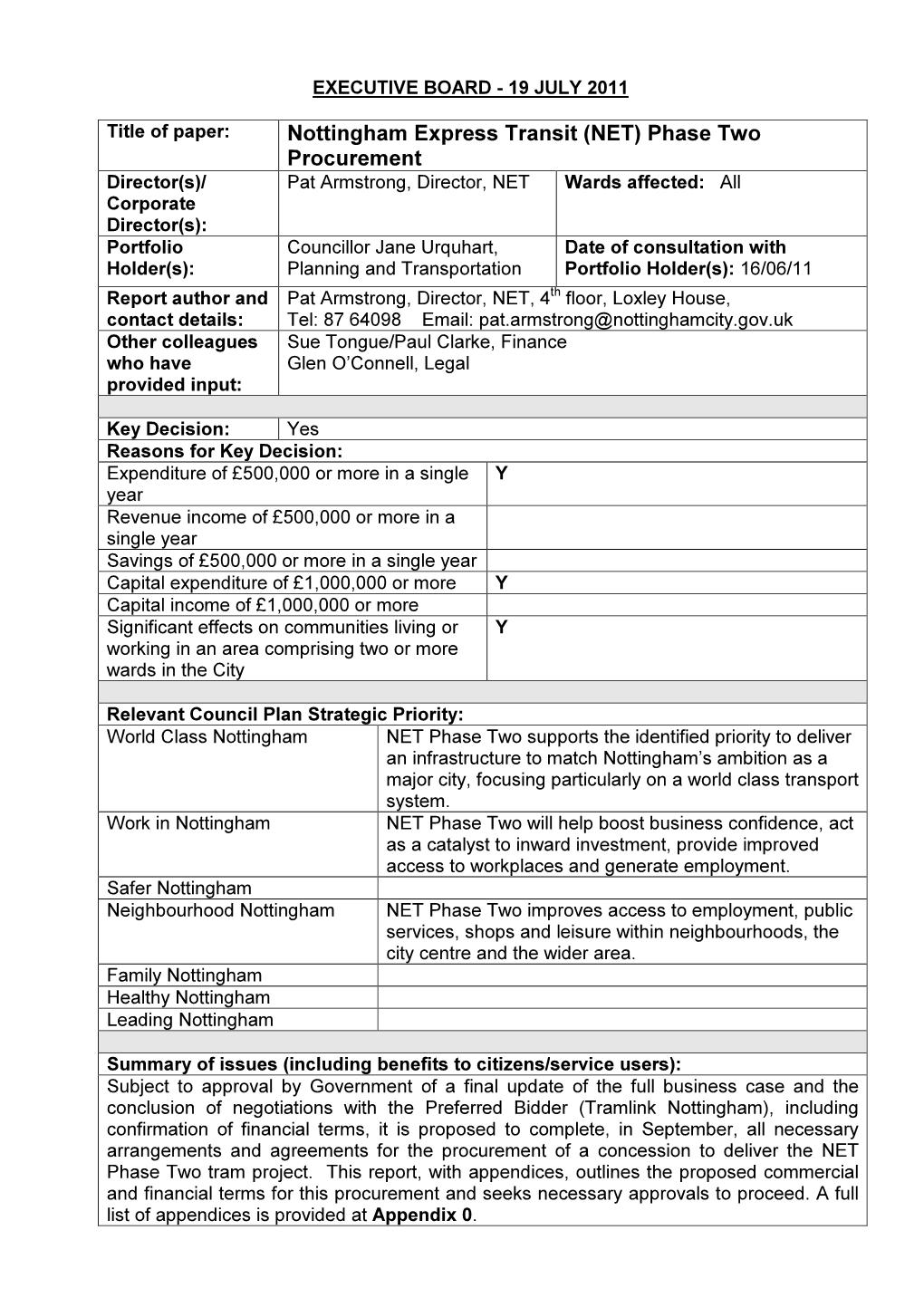 Nottingham Express Transit (NET) Phase Two Procurement