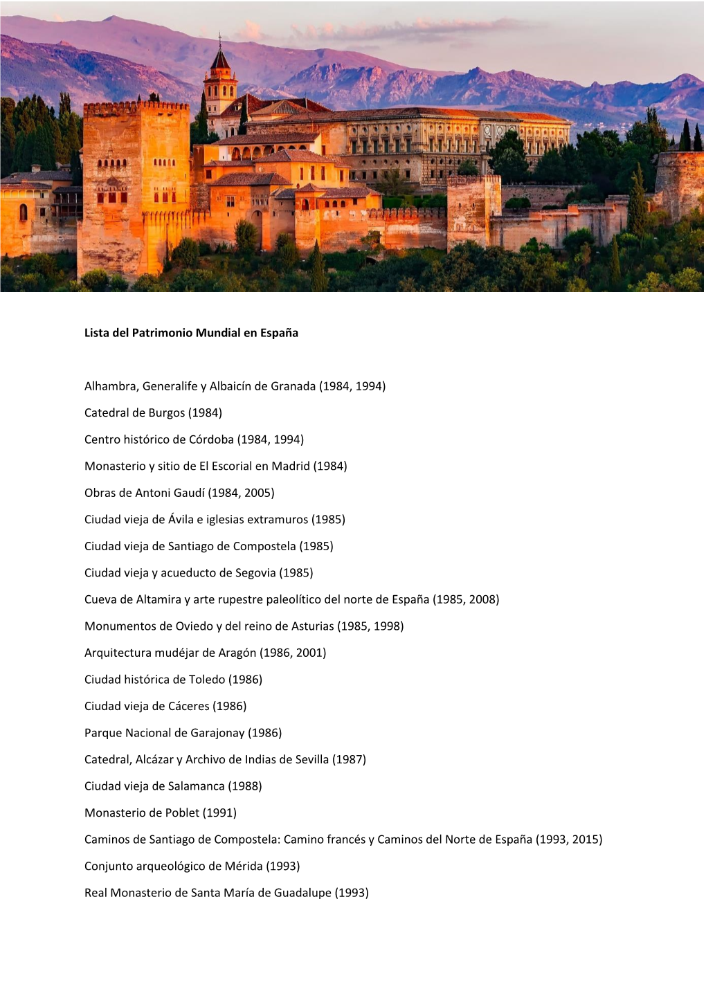 Lista Del Patrimonio Mundial En España Alhambra