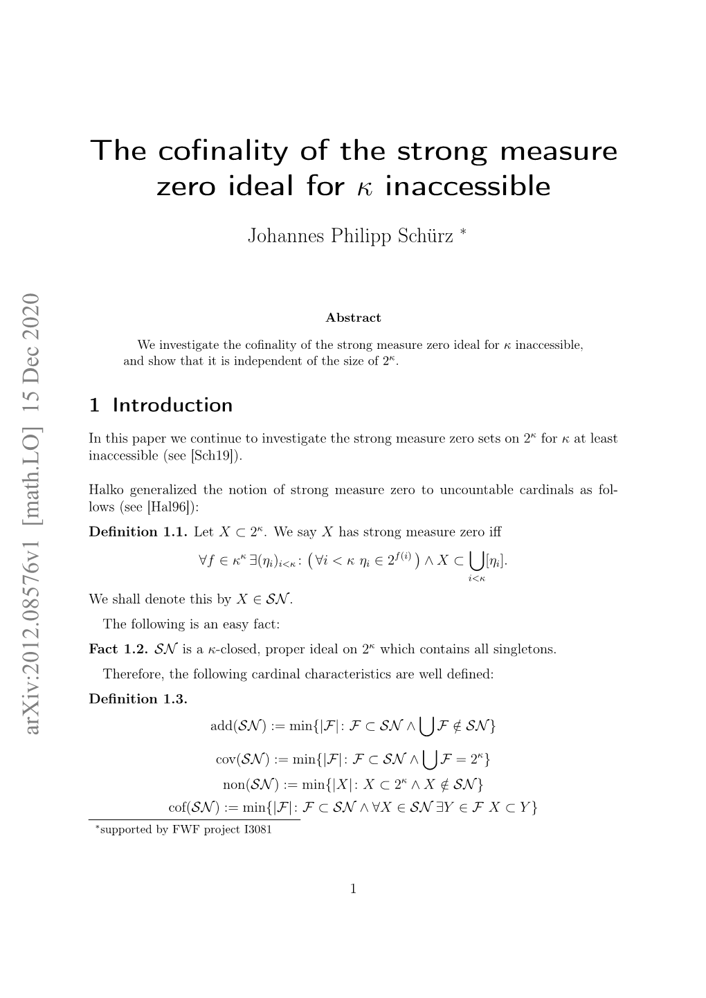 The Cofinality of the Strong Measure Zero Ideal for Κ Inaccessible