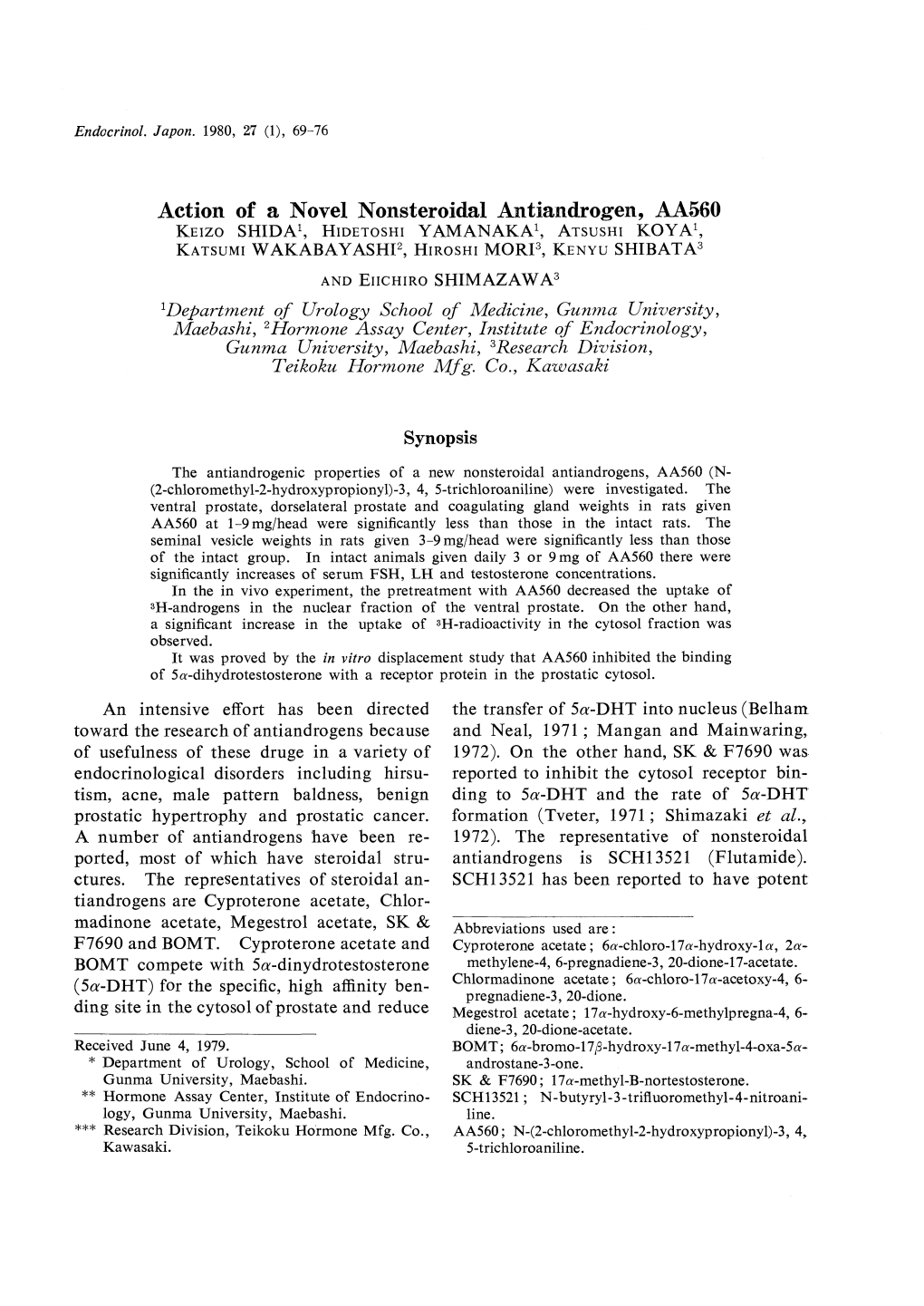 Action of a Novel Nonsteroidal Antiandrogen, AA560 KEIZO