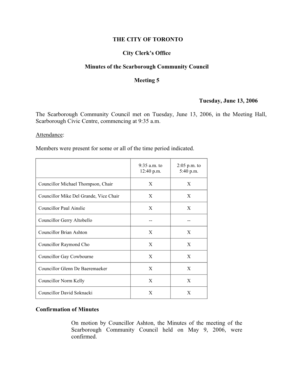 THE CITY of TORONTO City Clerk's Office Minutes of the Scarborough