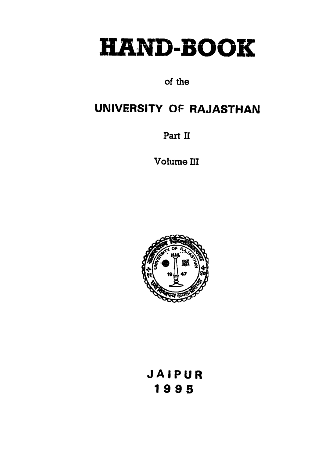 Hand Book of the University of Rajasthan Part-Ii Volume