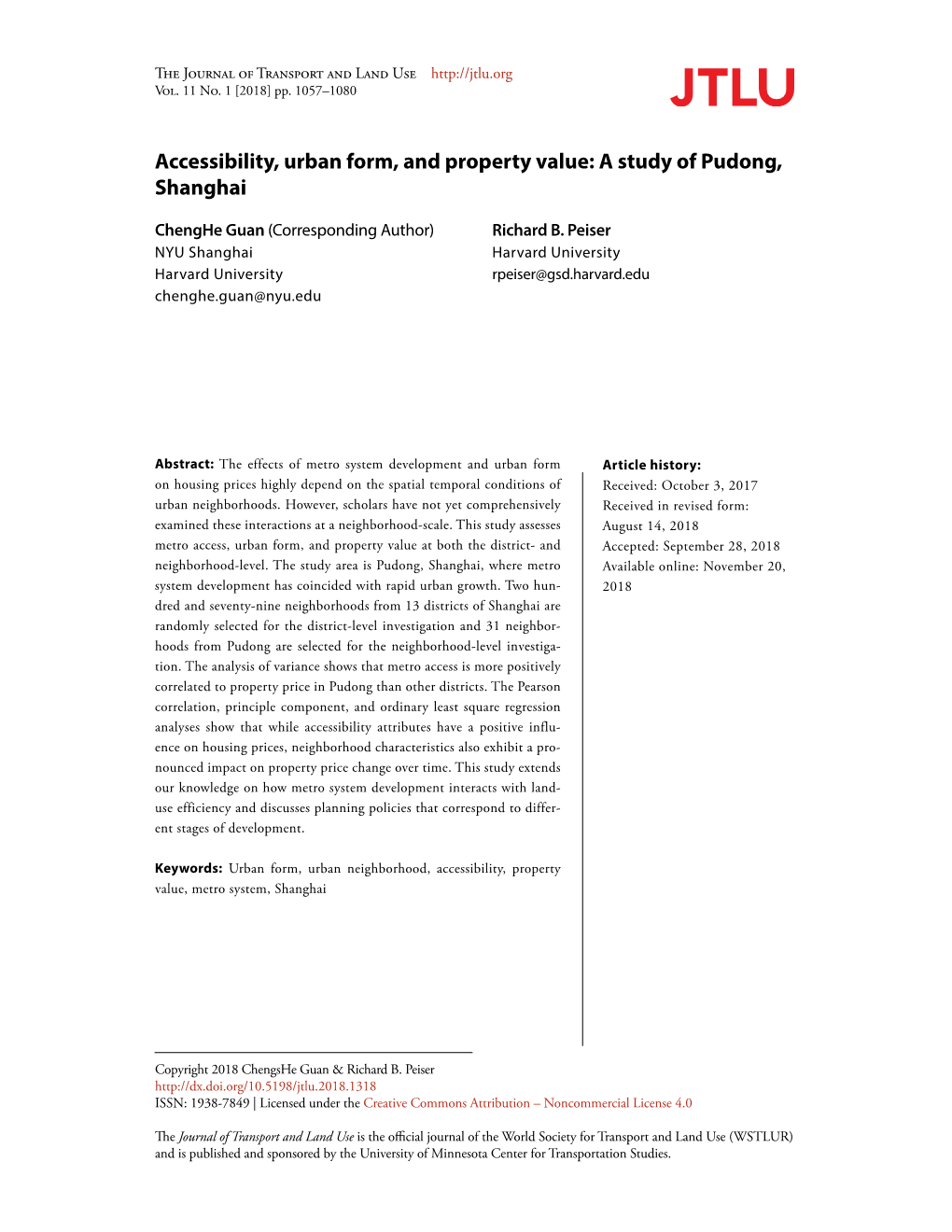 Accessibility, Urban Form, and Property Value: a Study of Pudong, Shanghai