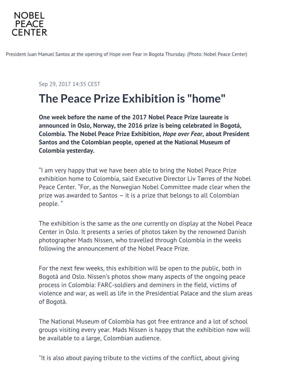 The Peace Prize Exhibition Is 