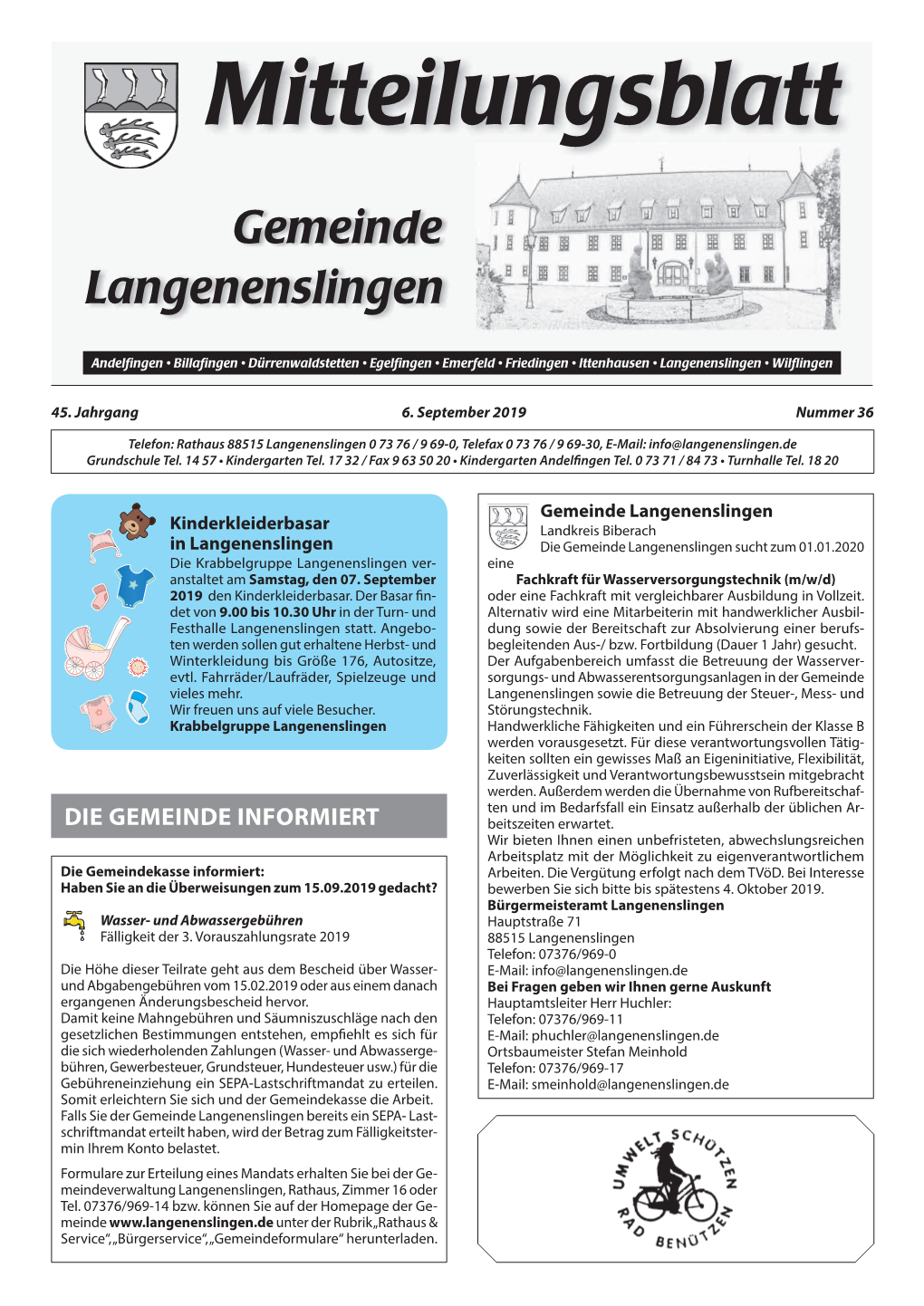 Mitteilungsblatt Langenenslingen KW 36 / 2019