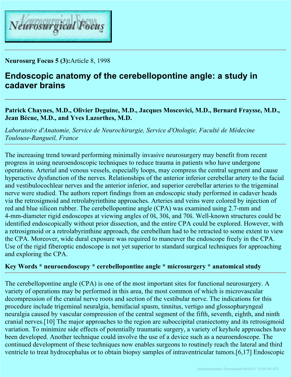 Endoscopic Anatomy of the Cerebellopontine Angle: a Study in Cadaver Brains