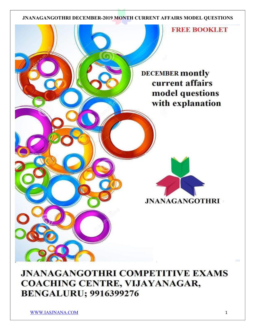 Jnanagangothri December-2019 Month Current Affairs Model Questions