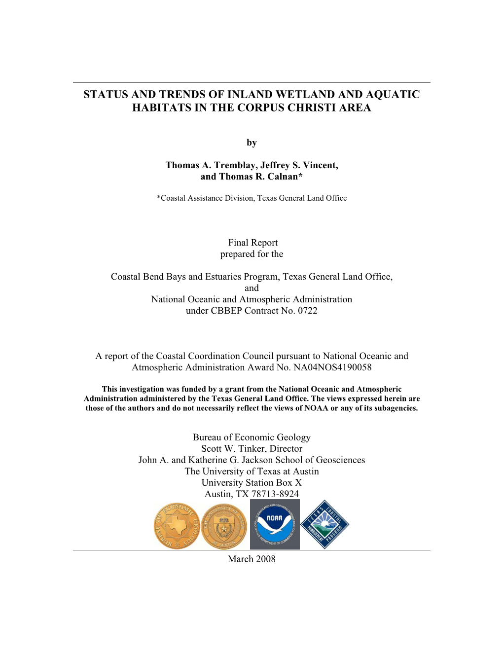 Status and Trends of Inland Wetland and Aquatic Habitats in the Corpus Christi Area