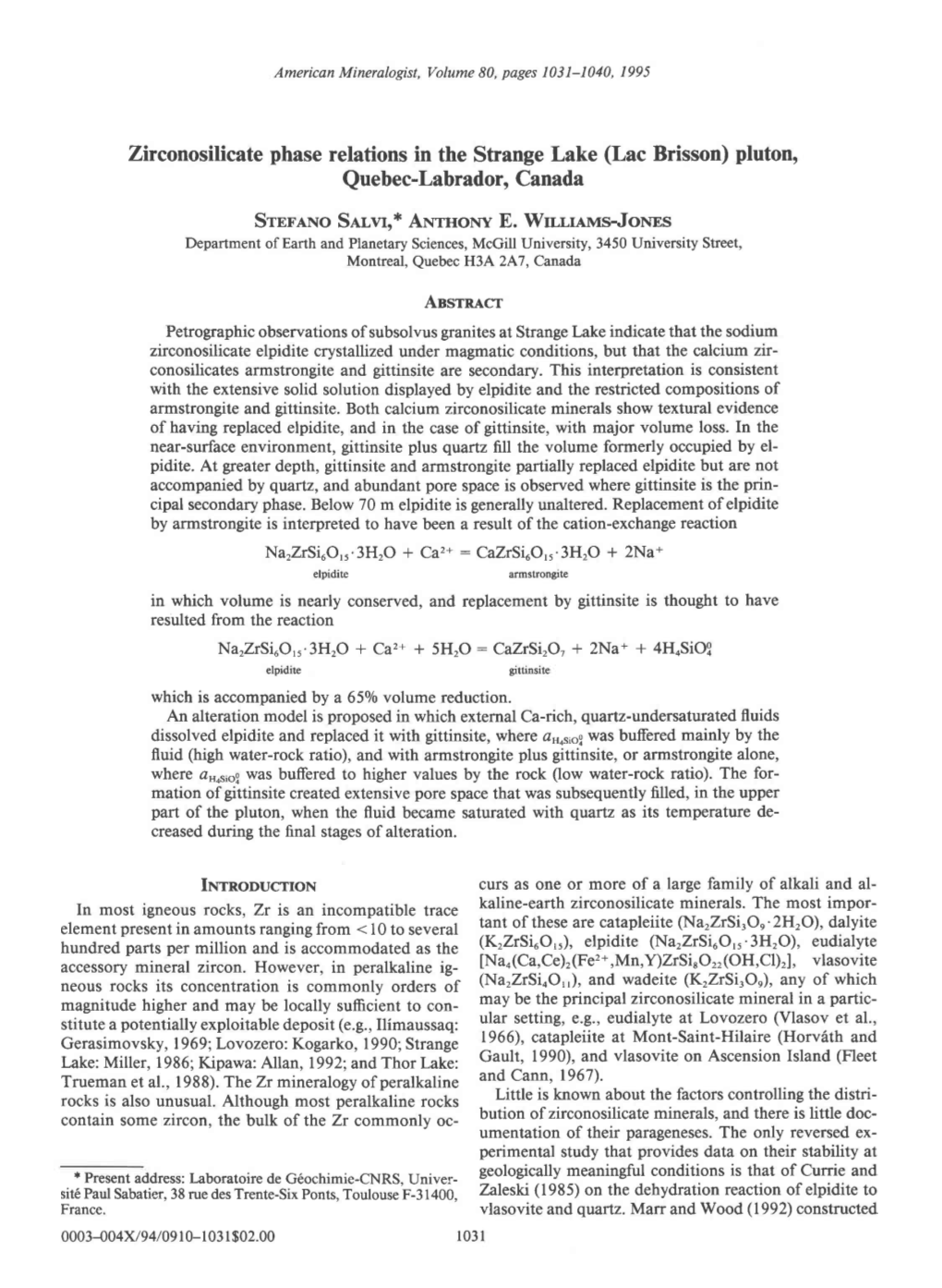 Zirconosilicate Phase Relations in the Strange Lake (Lac Brisson)