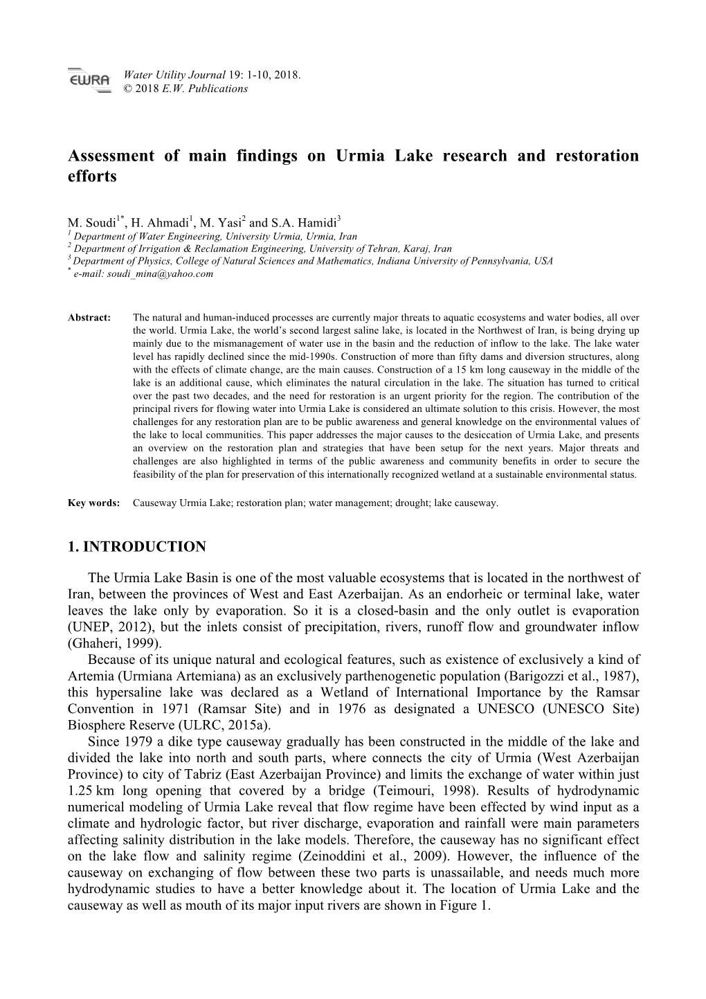 Assessment of Main Findings on Urmia Lake Research and Restoration Efforts