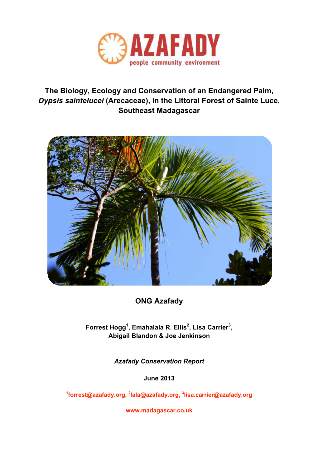 The Biology, Ecology and Conservation of an Endangered Palm, Dypsis Saintelucei (Arecaceae), in the Littoral Forest of Sainte Luce, Southeast Madagascar