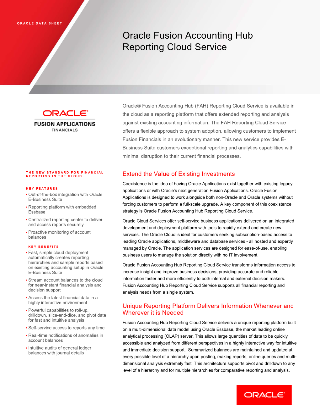 Oracle Fusion Accounting Hub Reporting Cloud Service