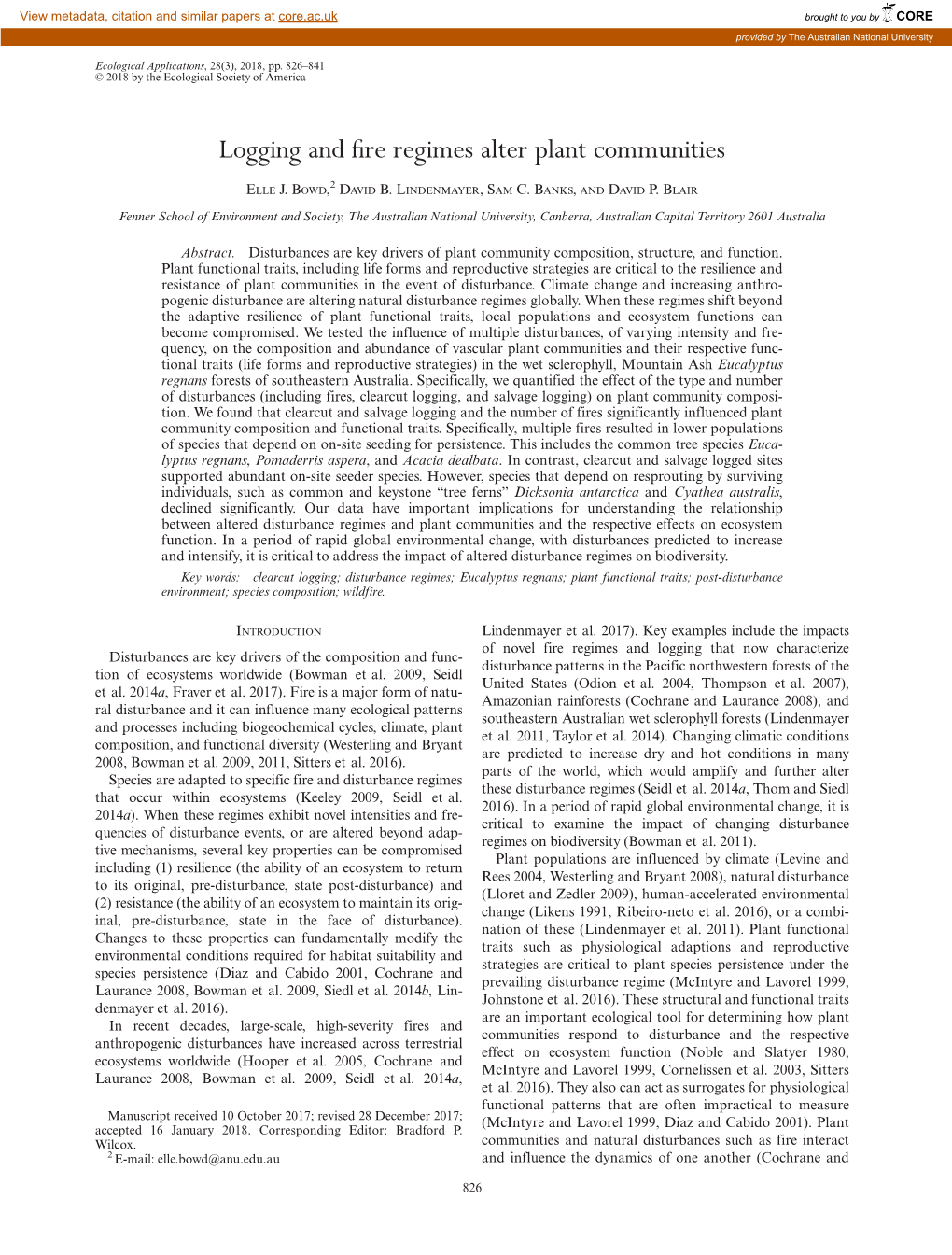 Logging and Fire Regimes Alter Plant Communities