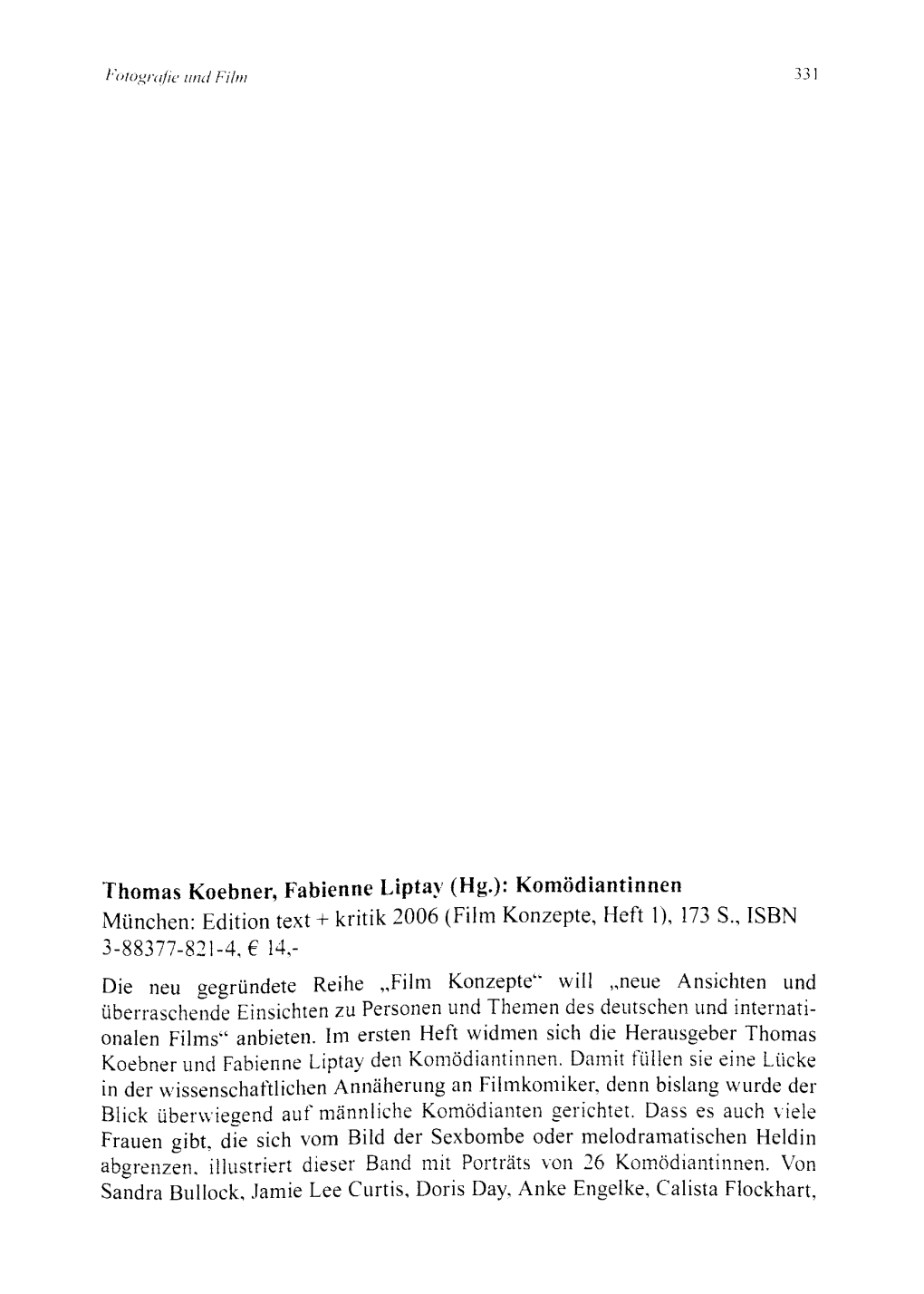 Thomas Koebner, Fabienne Liptay (Hg.): Komödiantinnen