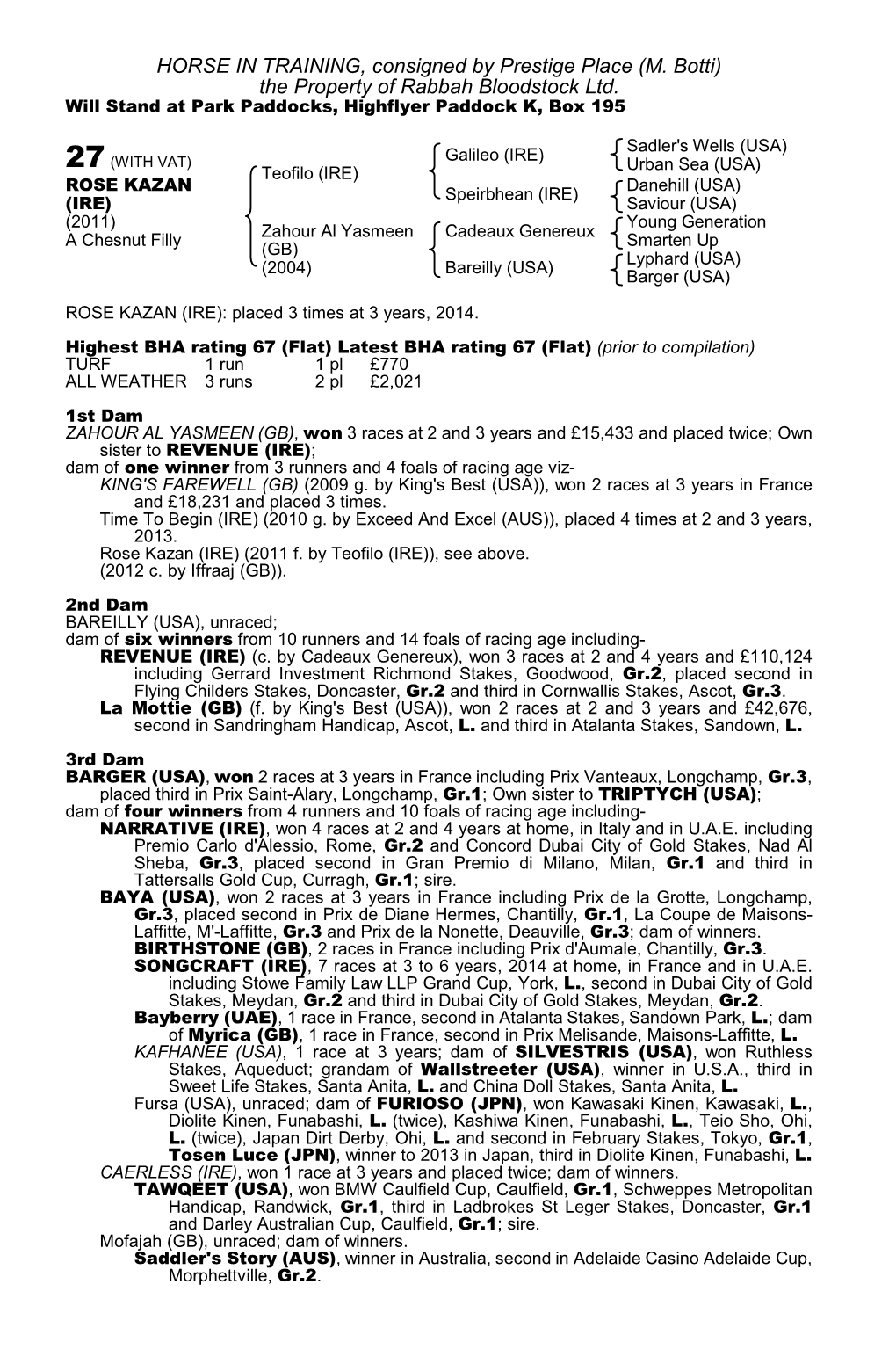 HORSE in TRAINING, Consigned by Prestige Place (M. Botti) the Property of Rabbah Bloodstock Ltd