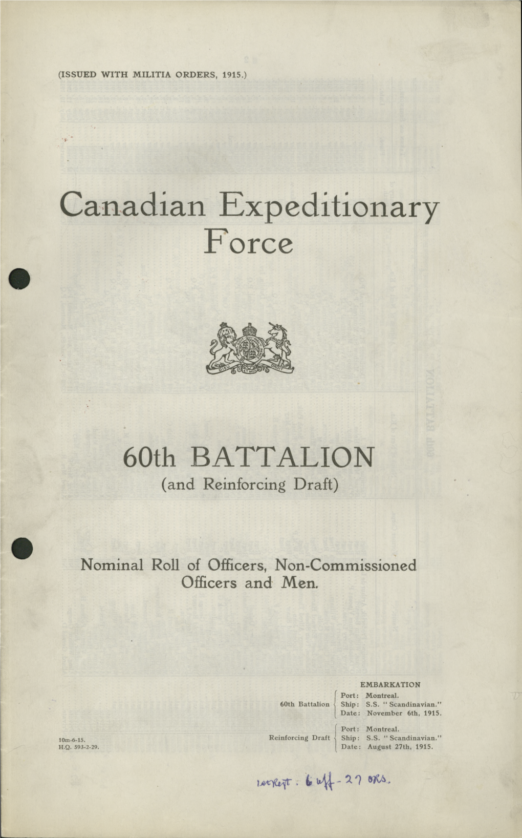 60Th BATTALION (And Reinforcing Draft)