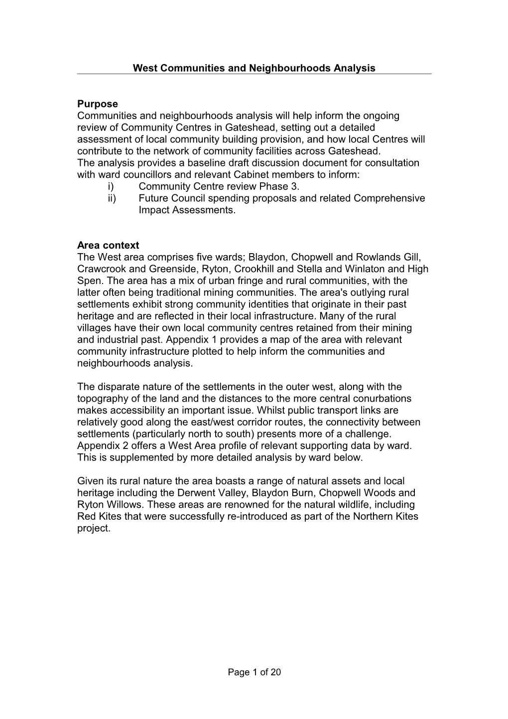 West Communities and Neighbourhoods Analysis