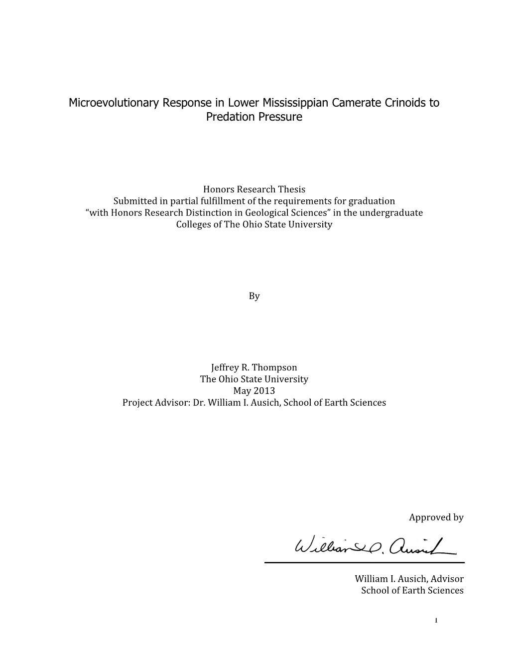 Microevolutionary Response in Lower Mississippian Camerate Crinoids to Predation Pressure