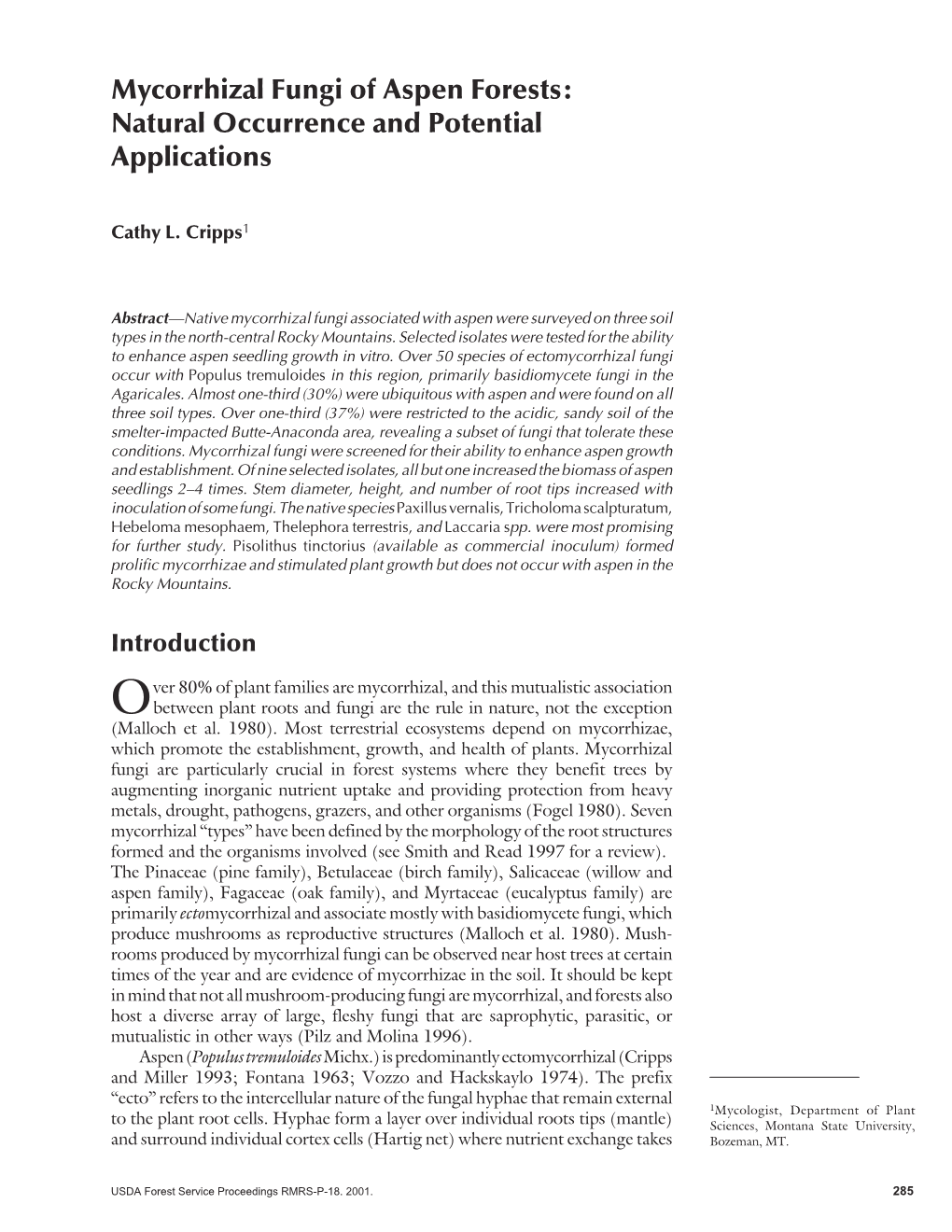 Mycorrhizal Fungi of Aspen Forests: Natural Occurrence and Potential Applications