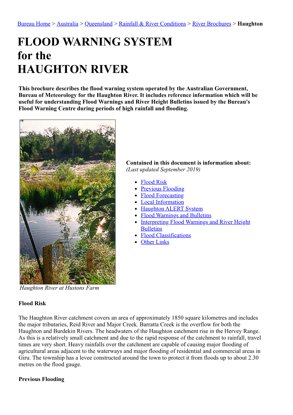 FLOOD WARNING SYSTEM for the HAUGHTON RIVER