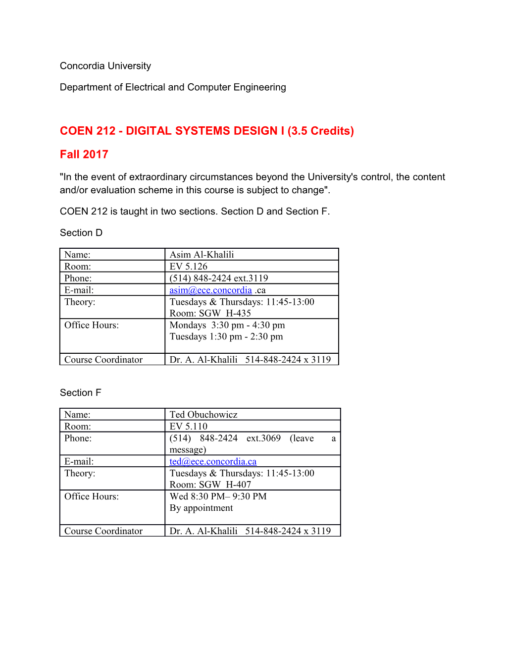 COEN 212 - DIGITAL SYSTEMS DESIGN I (3.5 Credits)