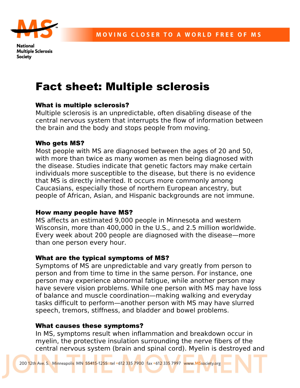 Fact Sheet: Multiple Sclerosis