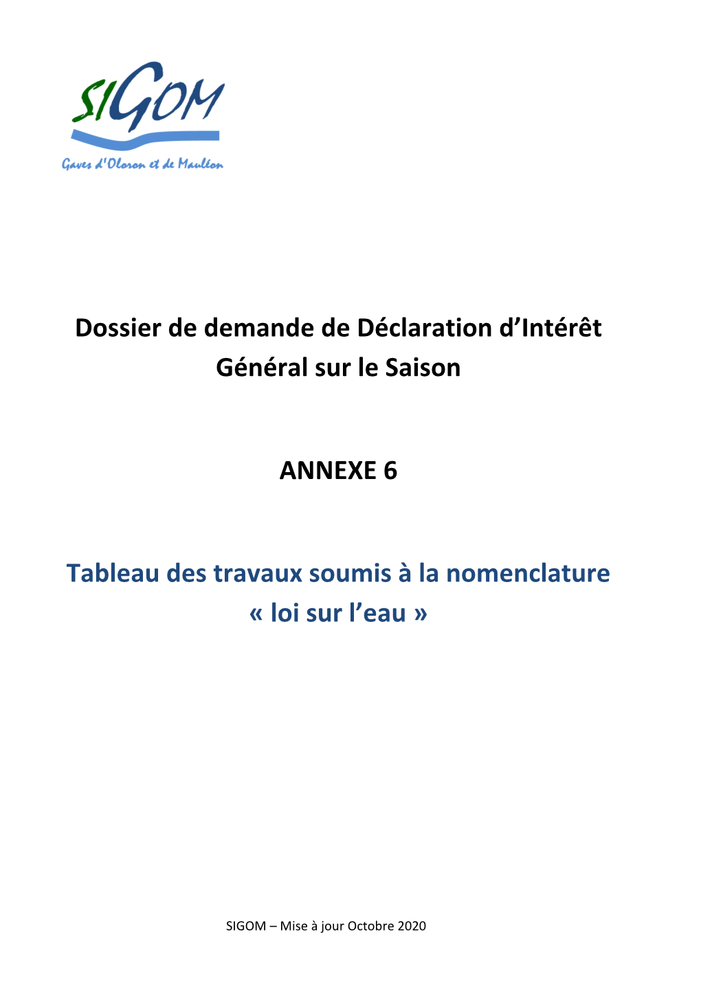 Dossier De Demande De Déclaration D'intérêt Général Sur Le Saison