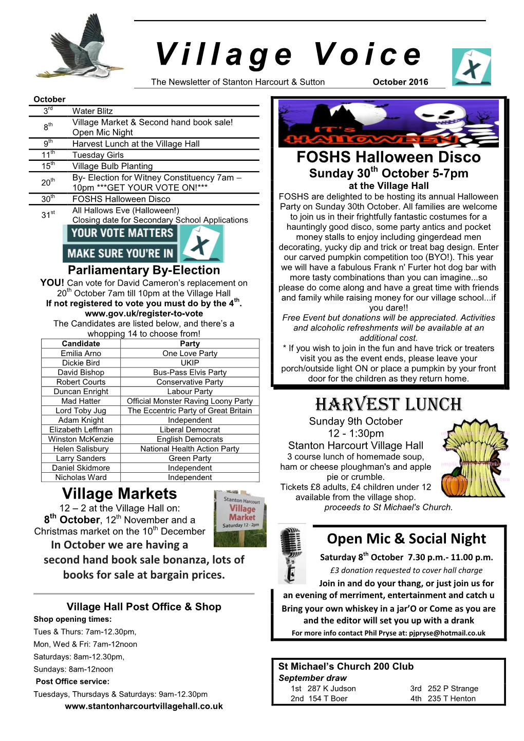 Village Voice the Newsletter of Stanton Harcourt & Sutton October 2016