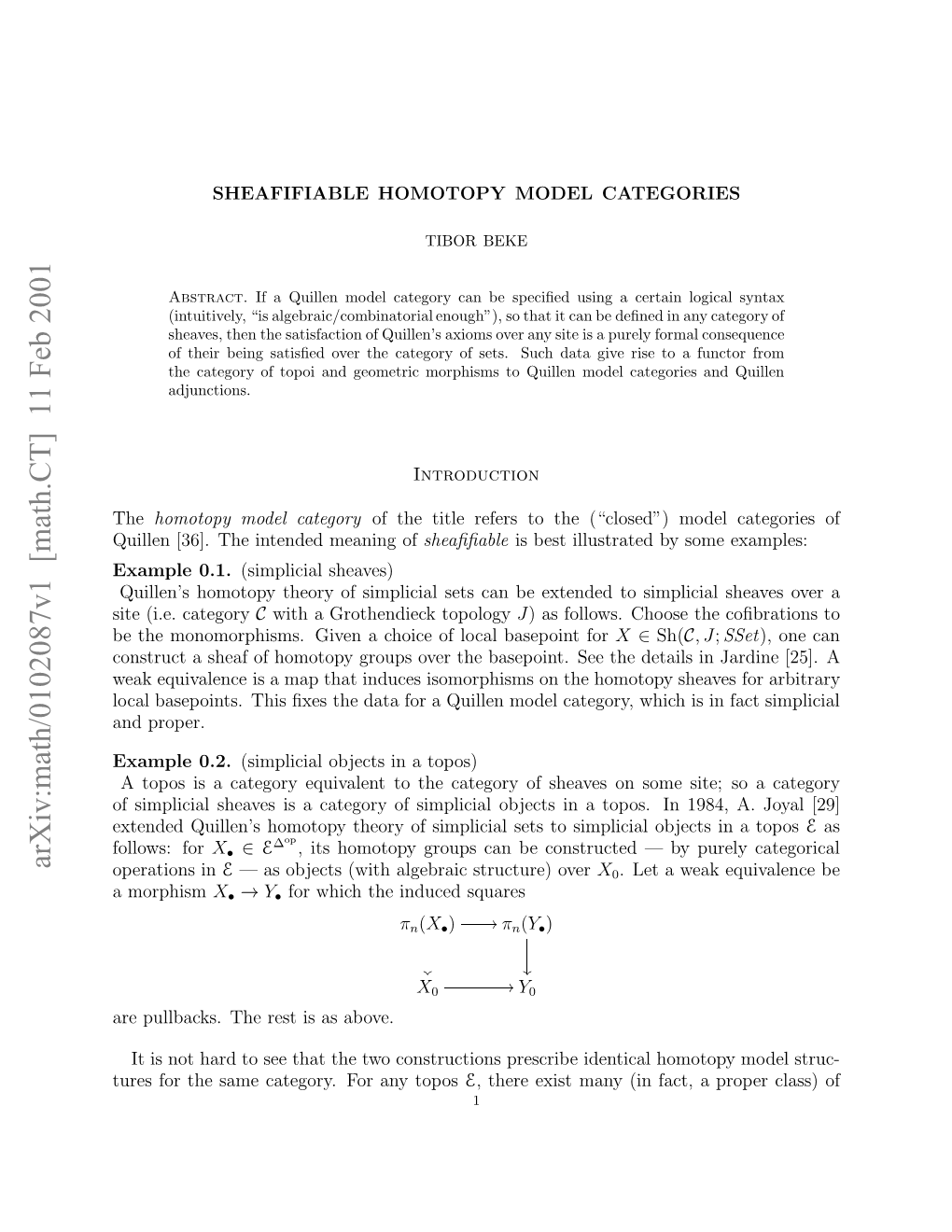 Arxiv:Math/0102087V1 [Math.CT] 11 Feb 2001 Ule 3] H Neddmaigof Meaning Intended the [36]